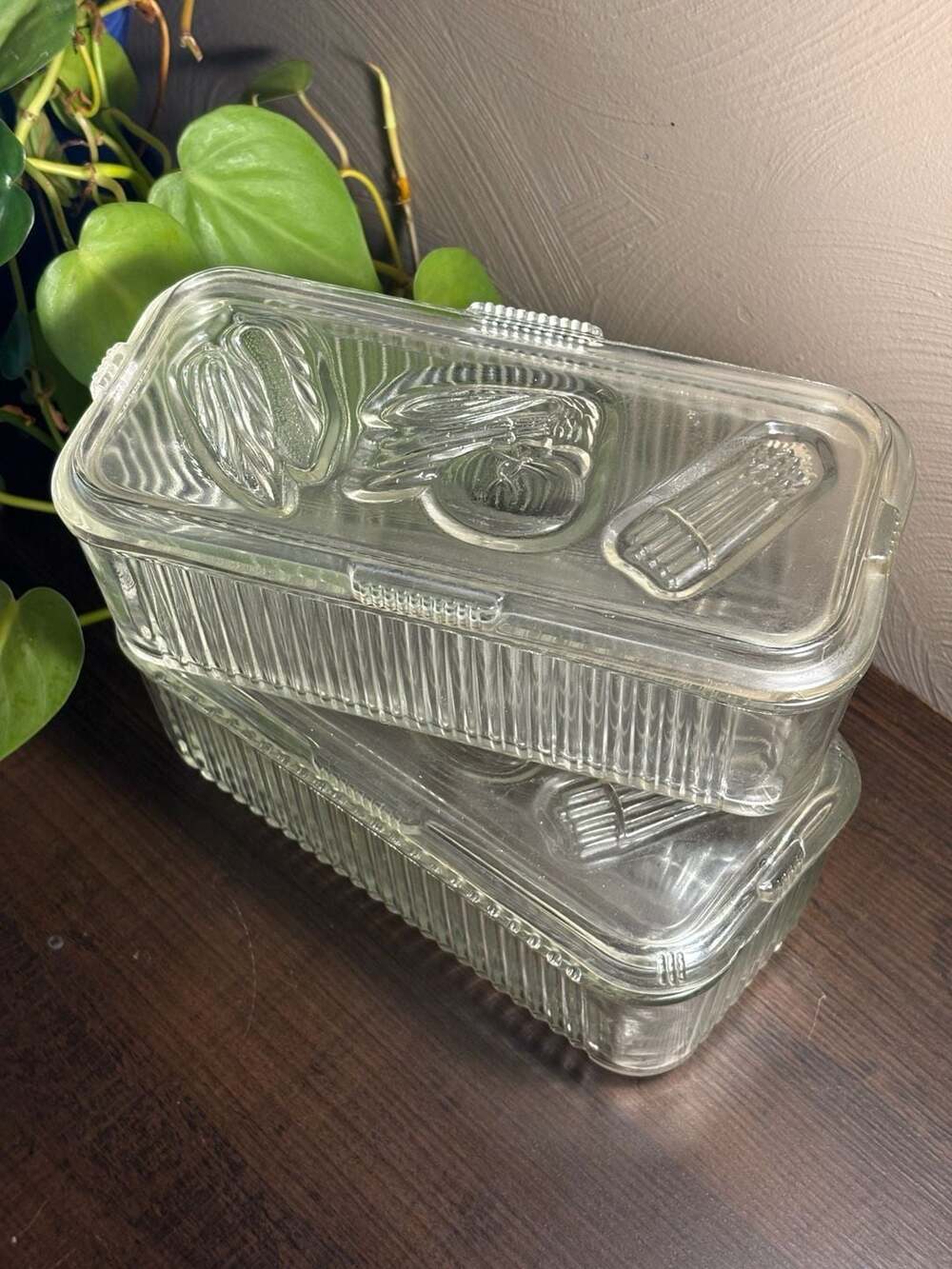 2 Vintage Federal Ribbed Glass Refrigerator Bread Loaf Dish